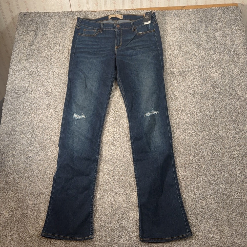 Hollister Bootcut Jeans Juniors 15L 32x35 Blue Mid Wash Distressed Stretch Denim